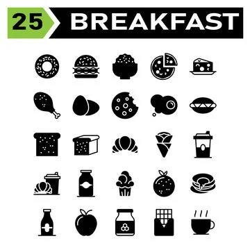Breakfast set include donuts, food, junk, sweet, breakfast, hamburger, stall, Illustrazione stock