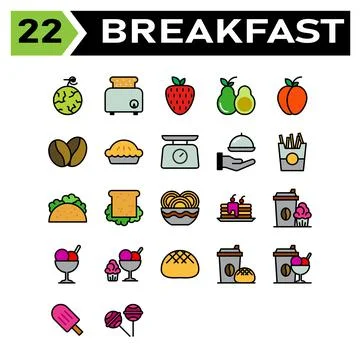 Breakfast set include sauce, tomato, ketchup, bottle, breakfast, apple, fruit Stock Illustration