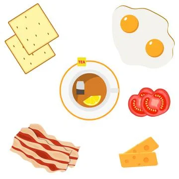Breakfast, a set of products for breakfast. Fried eggs, bacon, cheese Stock Illustration