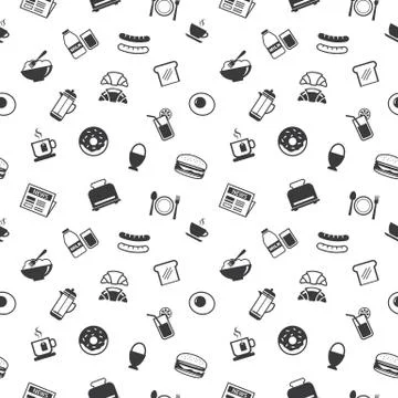 Breakfast set seamless pattern background. Set of hamburger, coffee, tea, fri Illustrazione stock