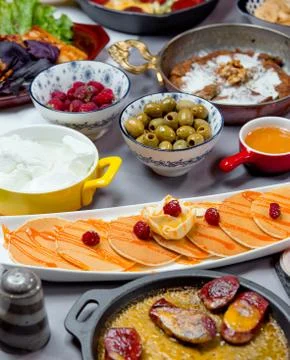 Breakfast set on the table ___ Stock Photos