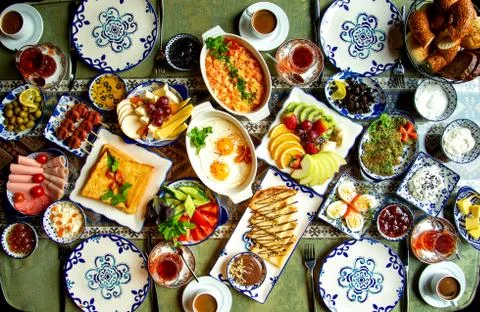 Breakfast set on the table Stock Photos