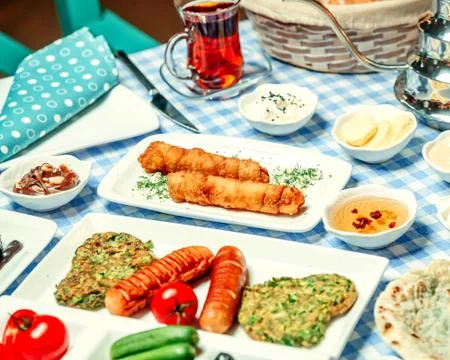 Breakfast set on the table Stock Photos