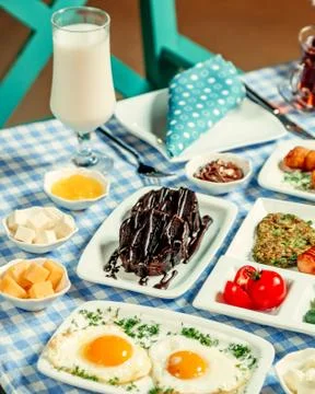 Breakfast set on the table Stock Photos