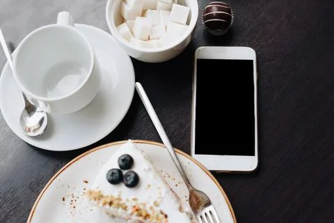 Breakfast set with tea close-up Foto stock