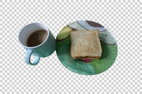 Breakfast Setup with Coffee Mug and Sandwich on a Decorative Plate Foto stock