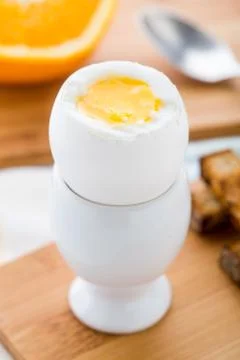 Breakfast with soft boiled eggs and toast soldiers Stock Photos