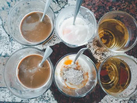 Breakfast with soft-boiled eggs and vintage coffee Stock Photos