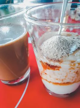 Breakfast with soft-boiled eggs and vintage coffee Stock Photos
