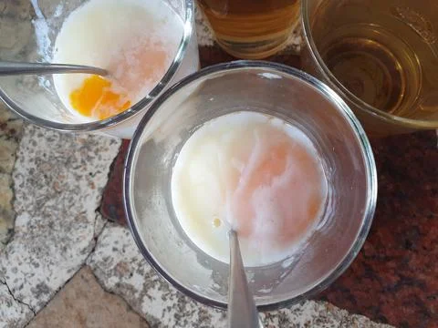 Breakfast with soft-boiled eggs and vintage coffee Stock Photos
