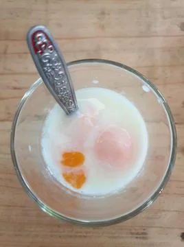Breakfast with soft-boiled eggs and vintage coffee Stock Photos