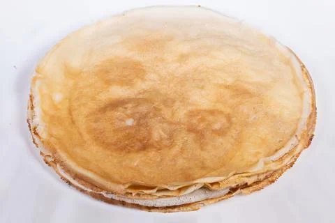 Breakfast stack with even layers. Comforting pancake stack with wholesome a.. Stock Photos