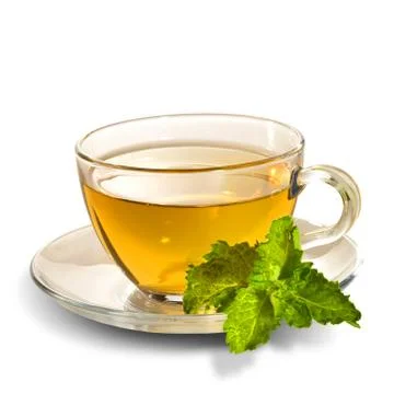 Breakfast still-life. green tea with  fresh mint leaf Stock Photos