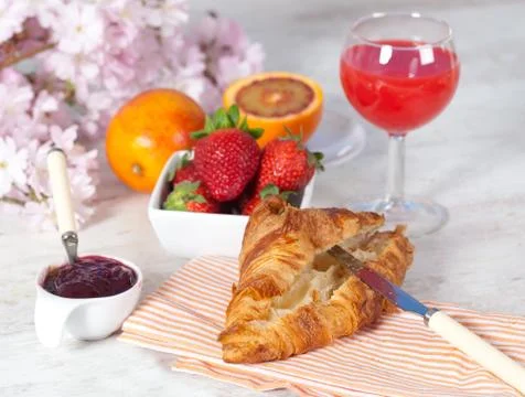 Breakfast with strawberries Stock Photos