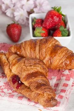 Breakfast with strawberries Stock Photos