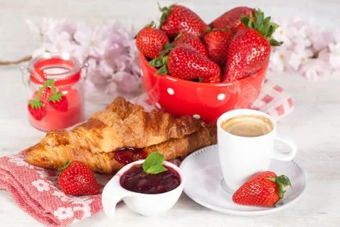 Breakfast with strawberries Stock Photos