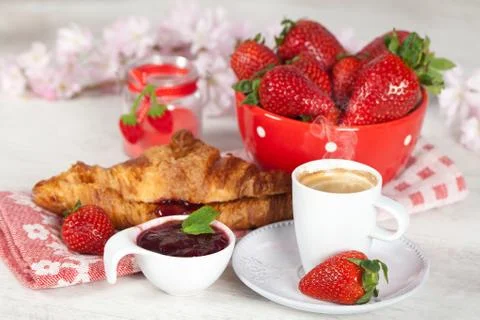 Breakfast with strawberries Stock Photos