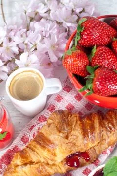 Breakfast with strawberries Stock Photos
