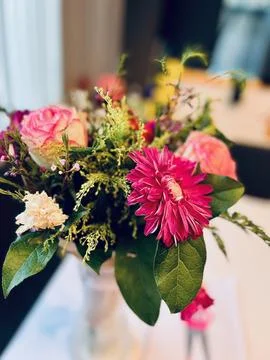 Breakfast Table and Flowers Stock Photos