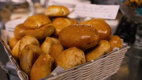 Breakfast Table with Basket and Bread Rolls Stock Footage 151292170