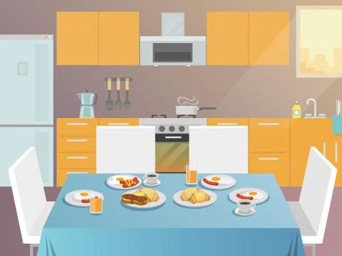 Breakfast Table Flat Stock Illustration