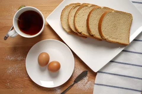 Breakfast table with food Stock Photos