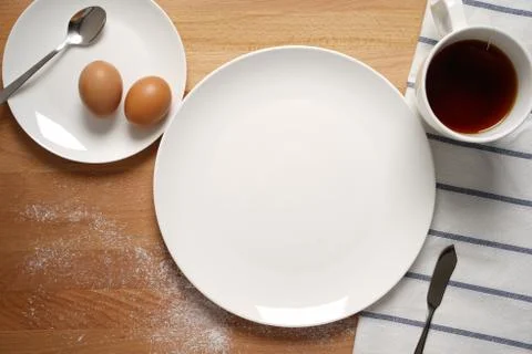 Breakfast table with food Stock Photos
