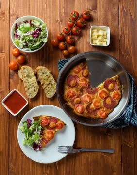 Breakfast table with frittata Stock Photos