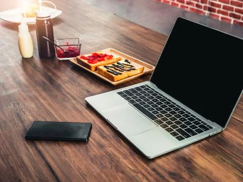 Breakfast table of hard work business man that food not enough for body. Stock Photos