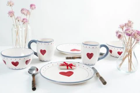 Breakfast table with hearts Fotos de archivo