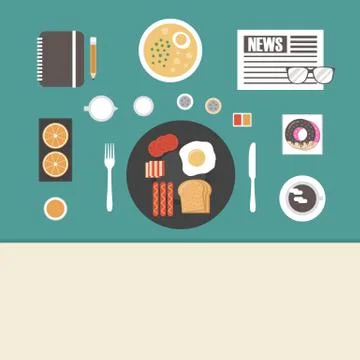 Breakfast on table 스톡 일러스트