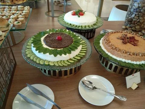 The breakfast table in the restaurant Stock Photos