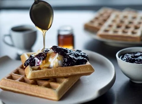 Breakfast table- waffle Stock Photos