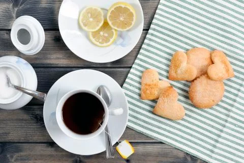 Breakfast with tea and biscuits Stock Photos