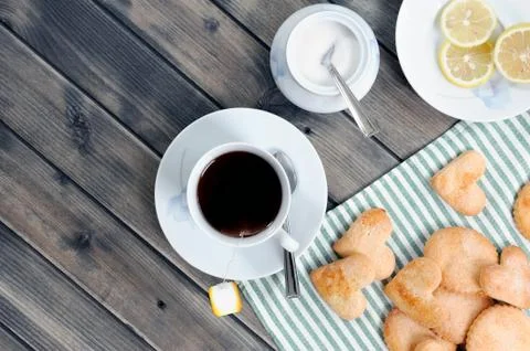 Breakfast with tea and biscuits Stock Photos