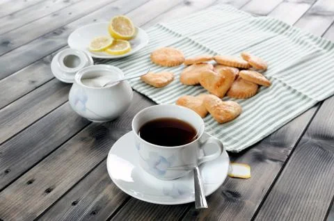 Breakfast with tea and biscuits Stock Photos