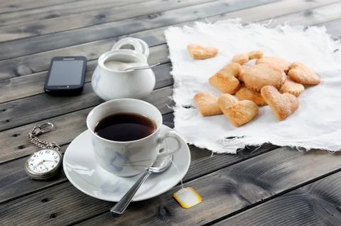 Breakfast with tea and biscuits Stock Photos