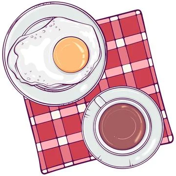 Breakfast with tea and fried egg color Stock Illustration