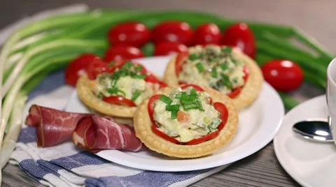 Breakfast with tea and vegetables HD Stock Footage 34168539
