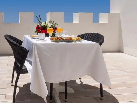 Breakfast on terrace Stock Photos