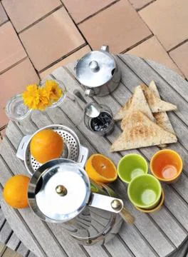 Breakfast on terrace Stock Photos