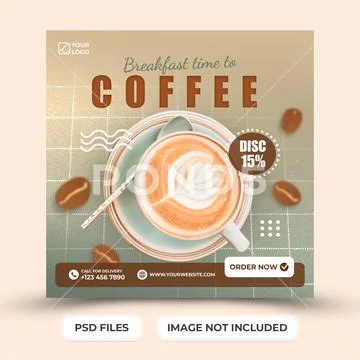 Breakfast time to coffee social media and instagram post template PSD Template