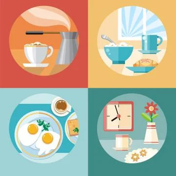 Breakfast time concept icons Stock Illustration
