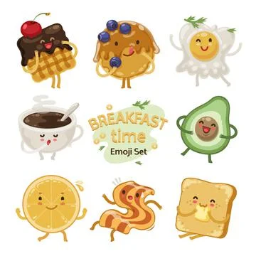Breakfast Time Emoji Set Stock Illustration