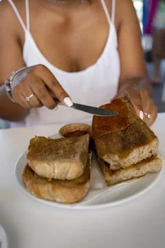 Breakfast with toasts and jam Stock Photos