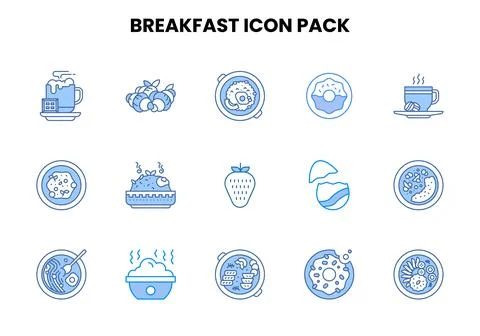 Breakfast Two Colour Graphics Icons Pack Stock Illustration