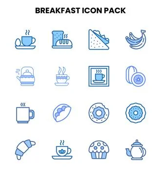 Breakfast Two Colour Scalable Icons Pack Stock Illustration