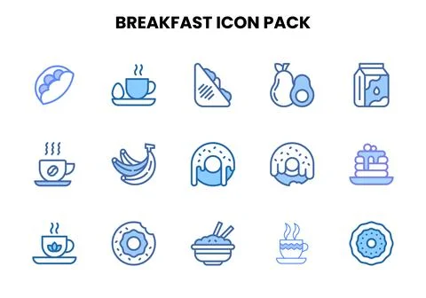 Breakfast Two Colour Scalable Icons Pack Stock Illustration