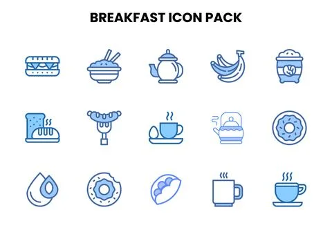 Breakfast Two Colour Set Icons Pack Stock Illustration