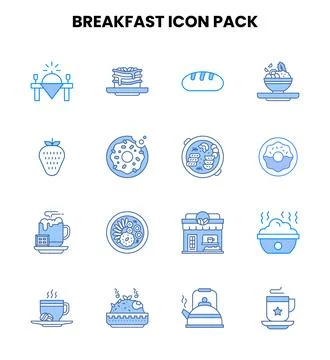 Breakfast Two Colour SVG Icons Pack Stock Illustration